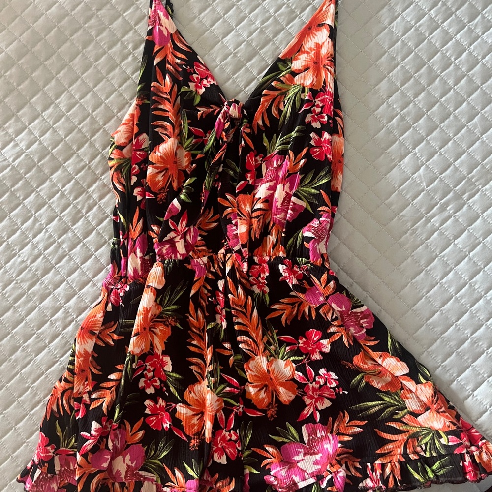 Mossimo Supply Co. Black and coral tropical Floral Jumpsuit